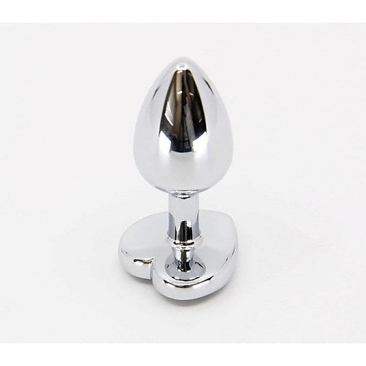 Love In Leather Metal Anal Plug With Heart Gem Clear - Butt Plugs