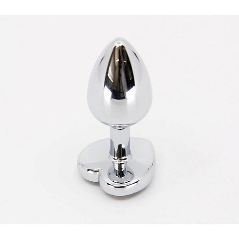 Metal Anal Plug With Heart Gem Clear by Love In Leather - Butt Plugs