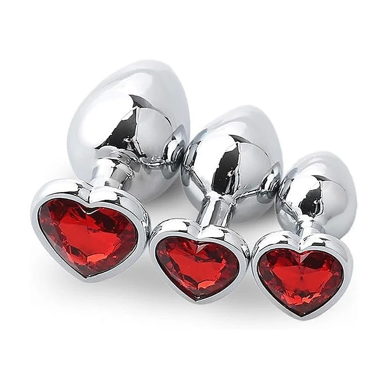 Metal Butt Plug With Heart Gem Red by Love In Leather - Butt Plugs