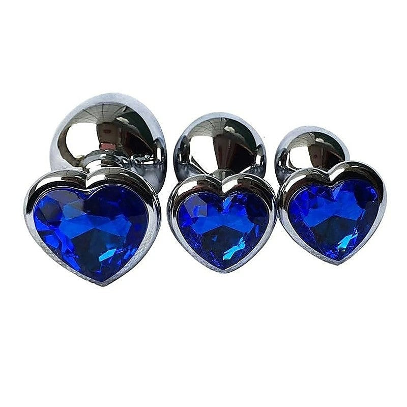 Metal Anal Plug With Heart Gem Blue by Love In Leather - Butt Plugs