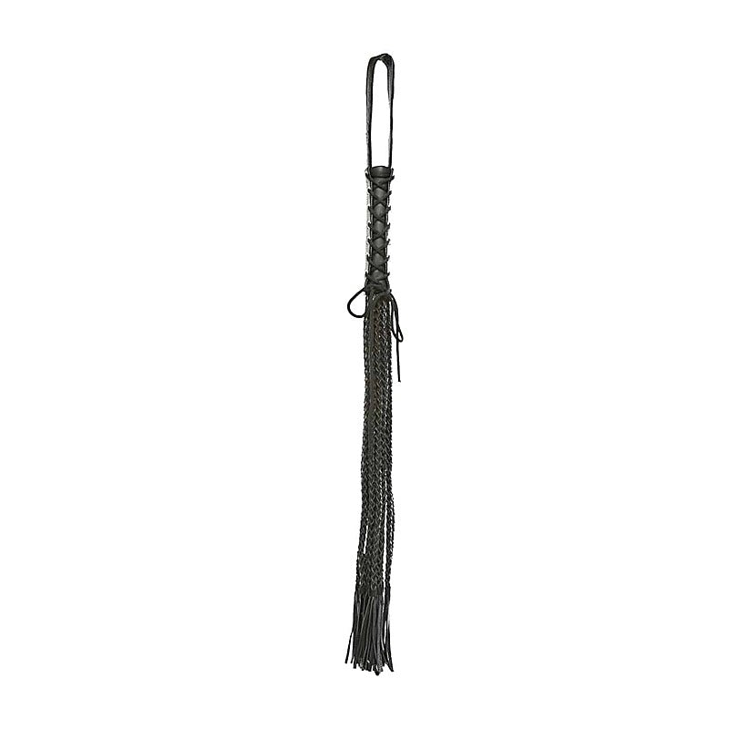 Love In Leather Long Flogger With Corseted Handle - Whips And Crops