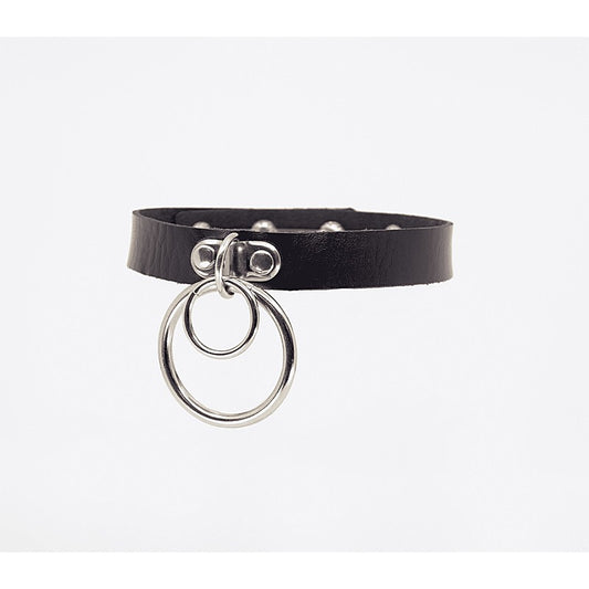 Love In Leather Double Ring Faux Leather Choker - Collars and Leads