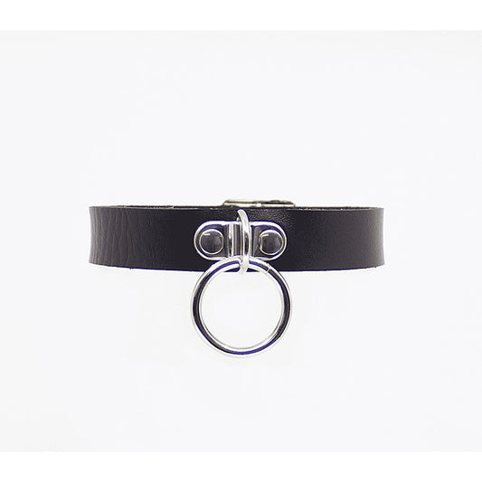 Love In Leather Centre Ring Faux Leather Choker - Collars and Leads