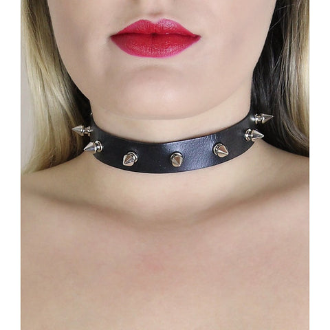 Spiked Faux Leather BDSM Choker by Love In Leather - Collars and Leads