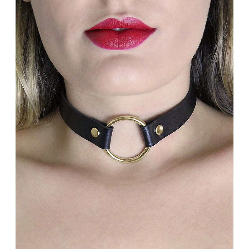 O-Ring Faux Leather BDSM Choker by Love In Leather - Collars and Leads