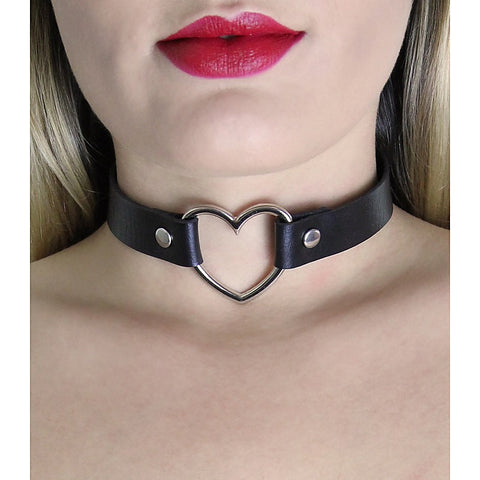 Heart Ring Faux Leather Fetish Choker by Love In Leather - Collars and Leads