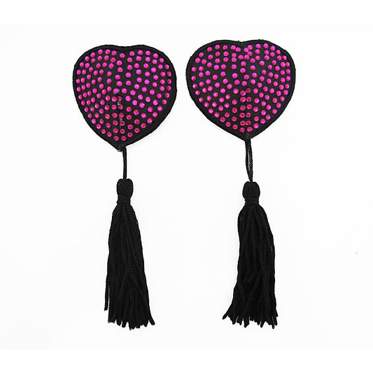 Love In Leather Heart Shape Rhienestone Nipple Tassels - Breast and Nipple Toys
