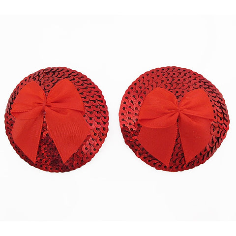 Round Sequin Nipple Pasties With Bow by Love In Leather - Breast and Nipple Toys