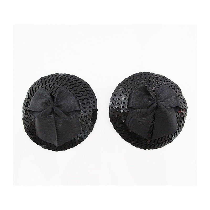 Round Sequin Nipple Pasties With Bow by Love In Leather - Breast and Nipple Toys