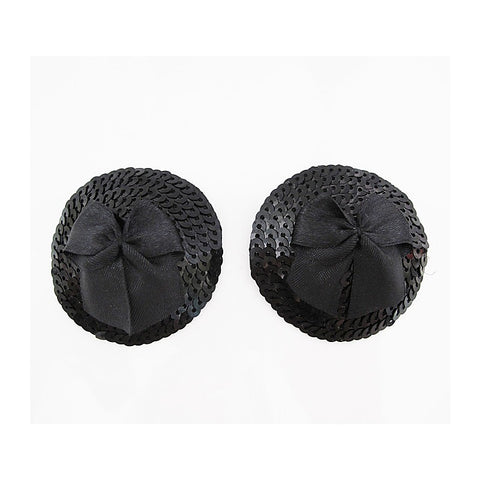 Round Sequin Nipple Pasties With Bow by Love In Leather - Breast and Nipple Toys