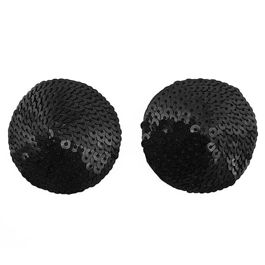 Love In Leather Round Sequin Nipple Pasties Black - Breast and Nipple Toys