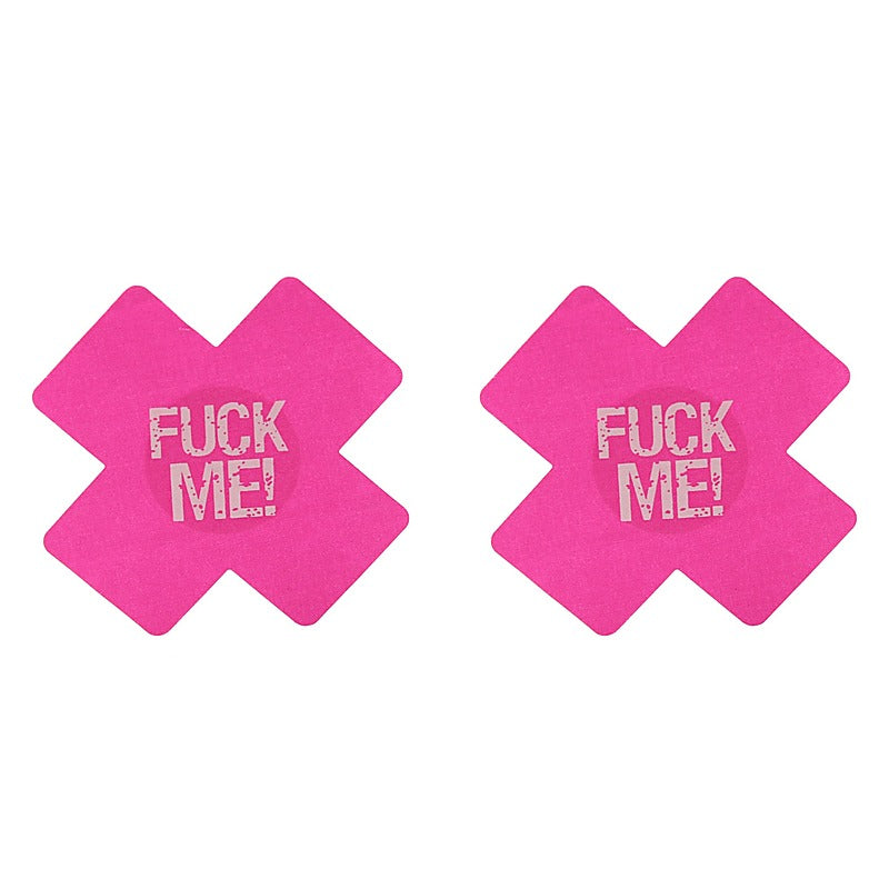 Fuck Me Satin Cross Nipple Pasties by Love In Leather - Breast and Nipple Toys