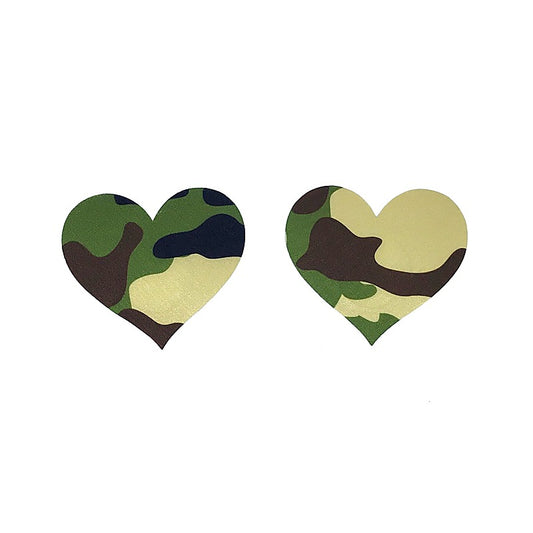 Love In Leather Satin Camo Print Heart Pasties - Breast and Nipple Toys