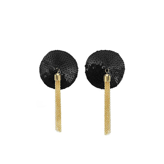 Love In Leather Sequin Pasties With Chain Tassels - Breast and Nipple Toys