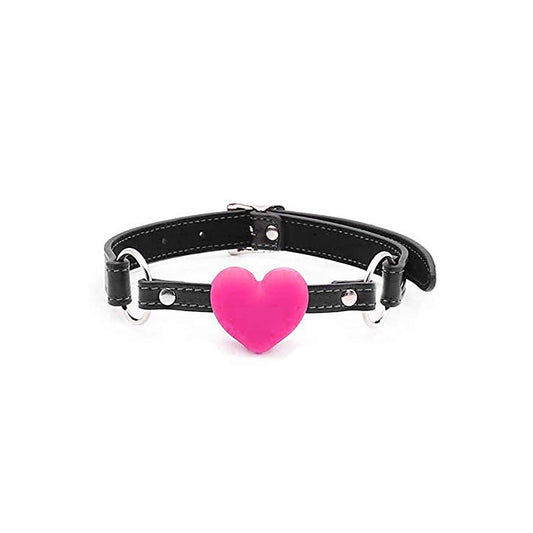 Love In Leather Faux Leather Gag With Silicone Heart - Bondage Gags and Bits