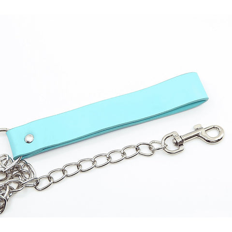 Berlin Baby Turquoise Leather Handle Chain Lead - Collars and Leads