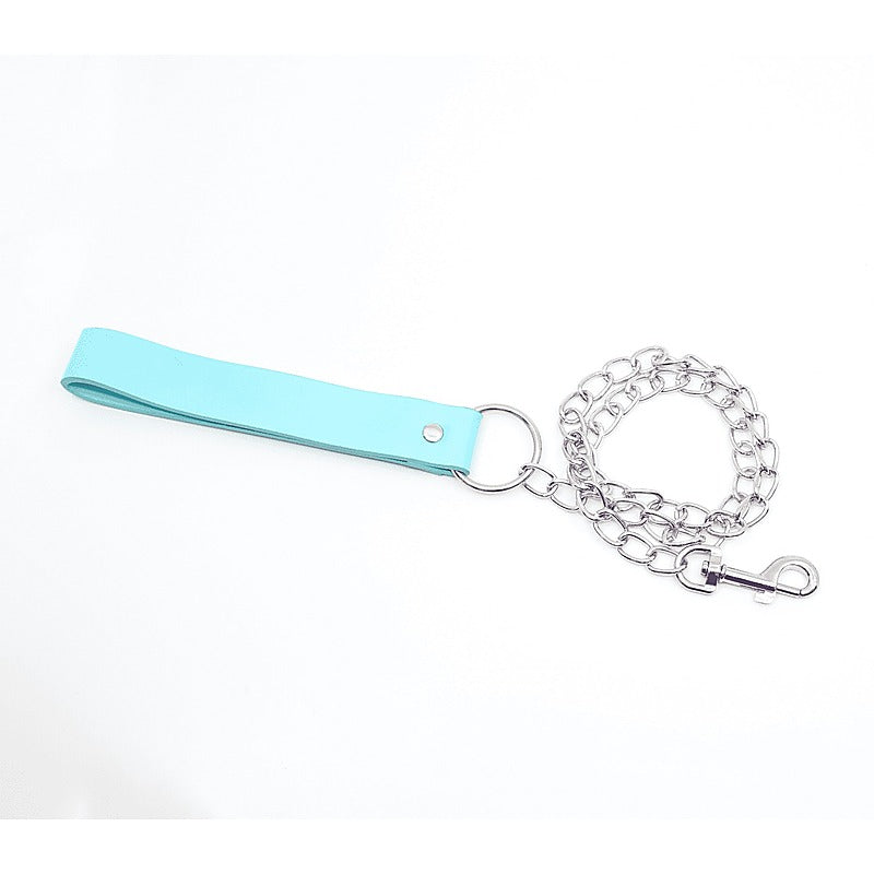 Berlin Baby Turquoise Leather Handle Chain Lead - Collars and Leads