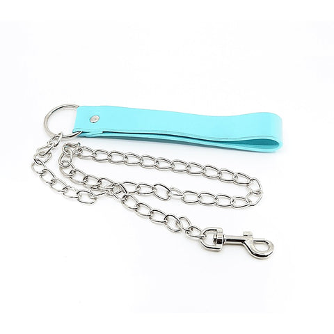 Berlin Baby Turquoise Leather Handle Chain Lead - Collars and Leads