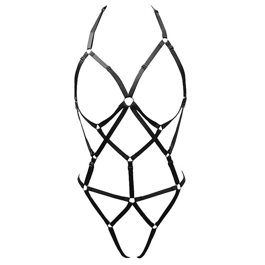 Love In Leather Elastic Harness Body Suit - Her Fetish