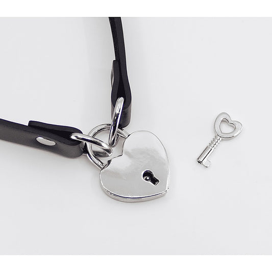 Love In Leather Heart Padlock Faux Leather Choker - Collars and Leads