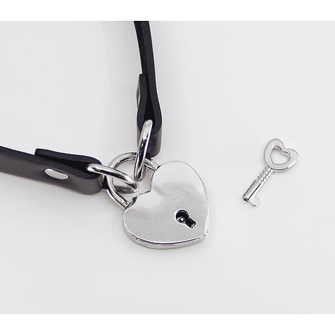 Heart Padlock Faux Leather Choker by Love In Leather - Collars and Leads
