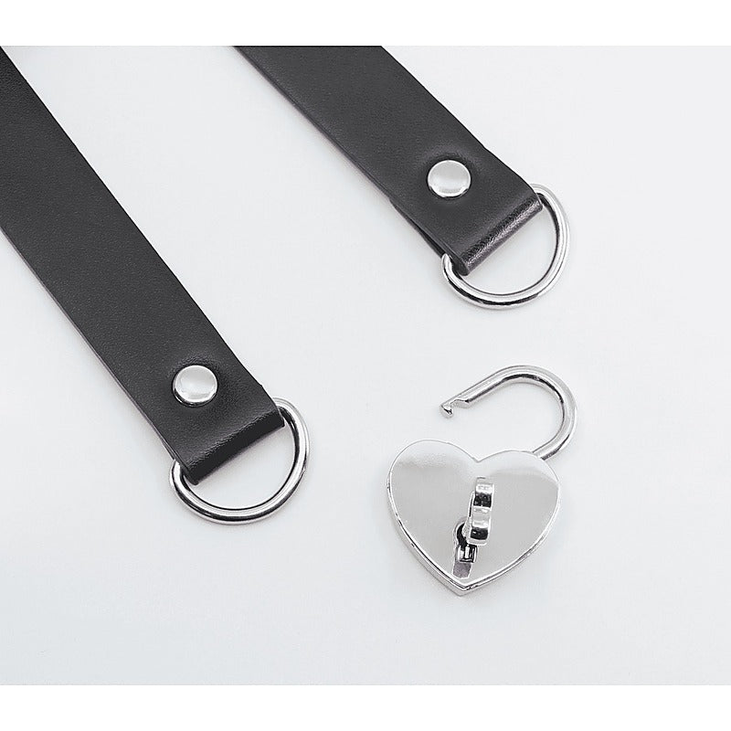 Heart Padlock Faux Leather Choker by Love In Leather - Collars and Leads
