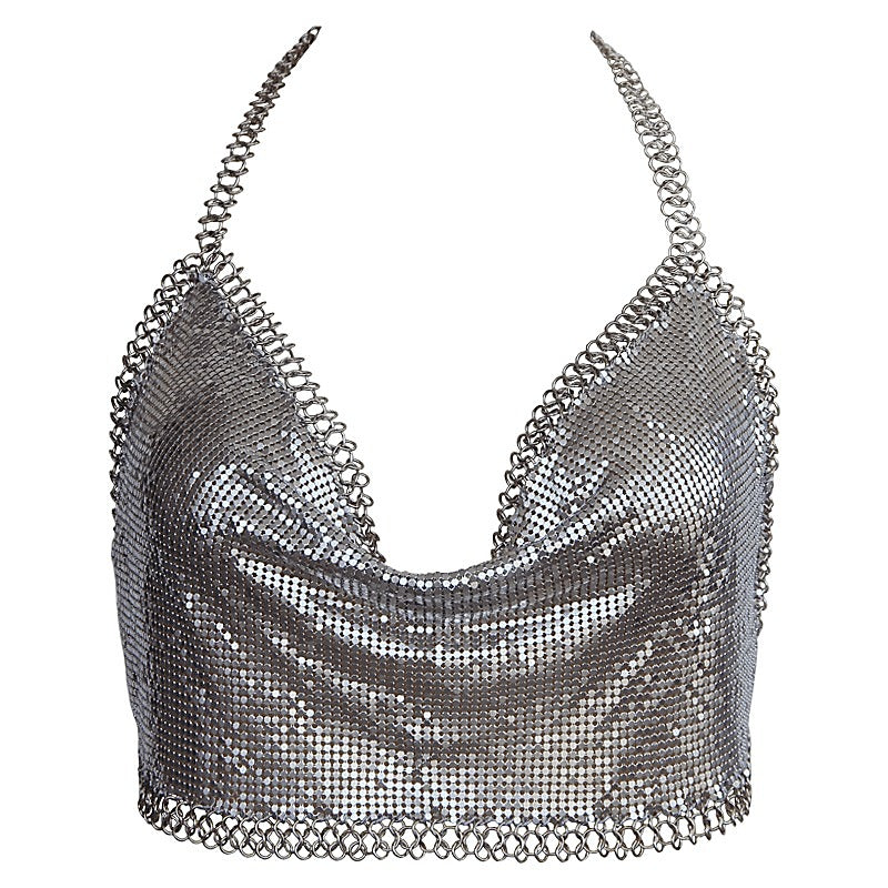 Cropped Halter Neck Top Silver by Muse Lingerie - Skirts And Club Wear