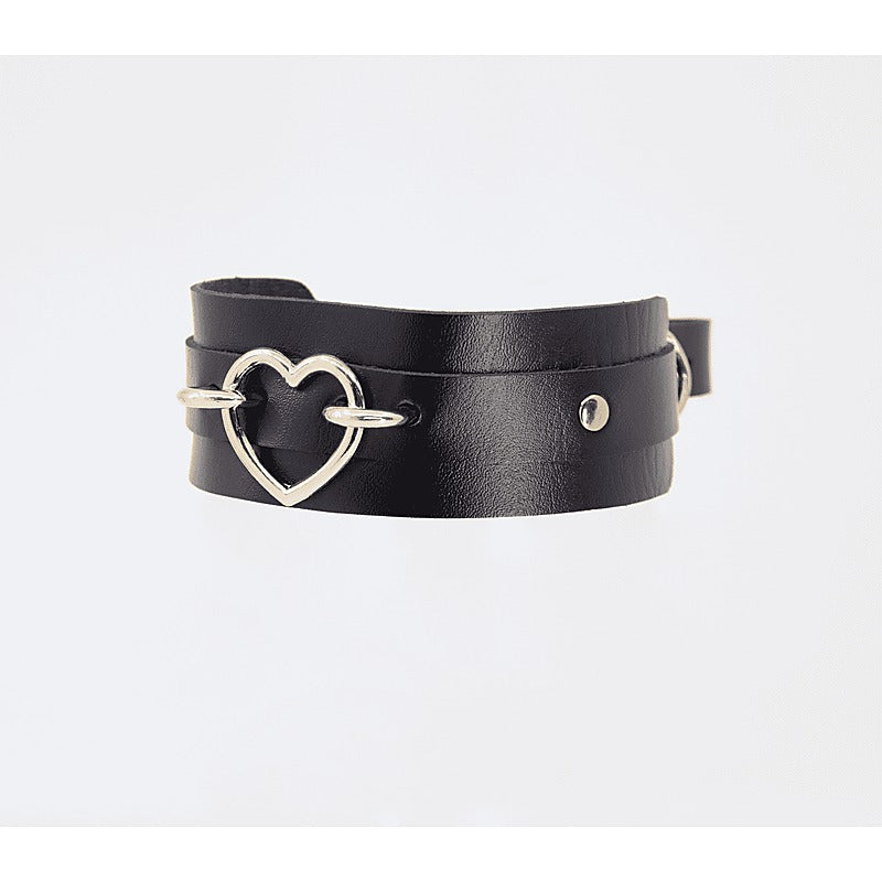 Heart Embellishment Faux Leather Collar by Love In Leather - Collars and Leads