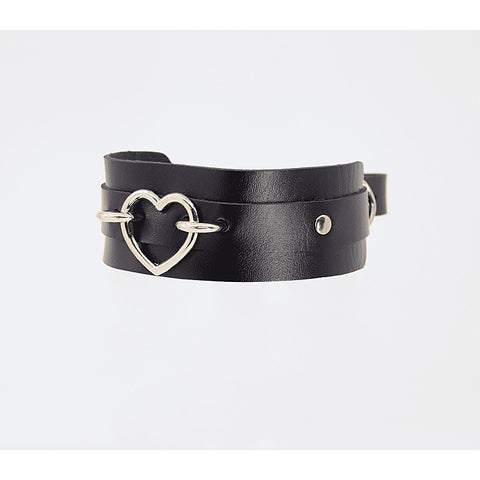 Heart Embellishment Faux Leather Collar by Love In Leather - Collars and Leads