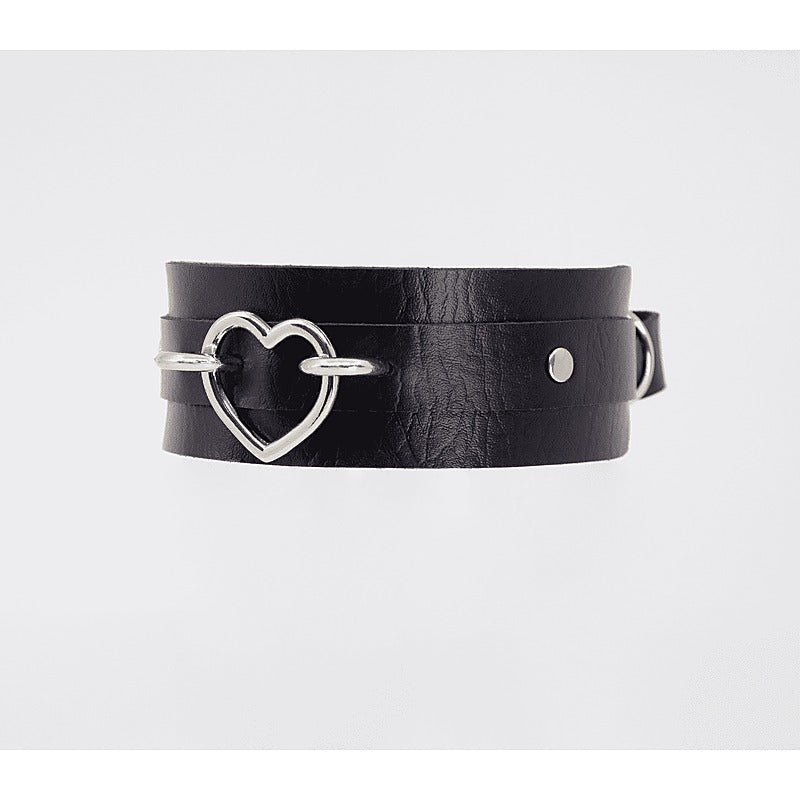 Heart Embellishment Faux Leather Collar by Love In Leather - Collars and Leads