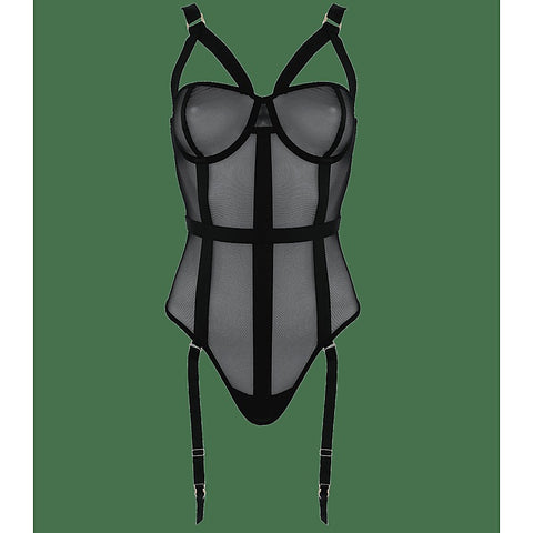 Black Mesh One Piece Women's Fetish Teddy by Muse - Her Fetish