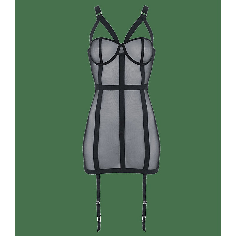 Elastic Banding Black Mesh Women's Dress by Muse - Her Fetish