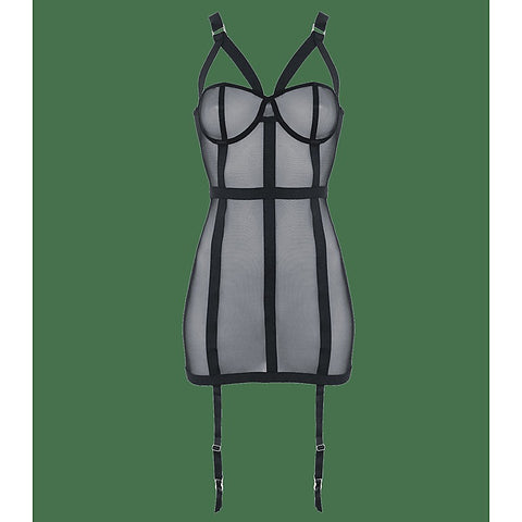 Elastic Banding Black Mesh Women's Dress by Muse - Her Fetish