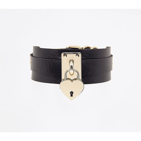 Heart Padlock Faux Leather Collar by Love In Leather - Collars and Leads