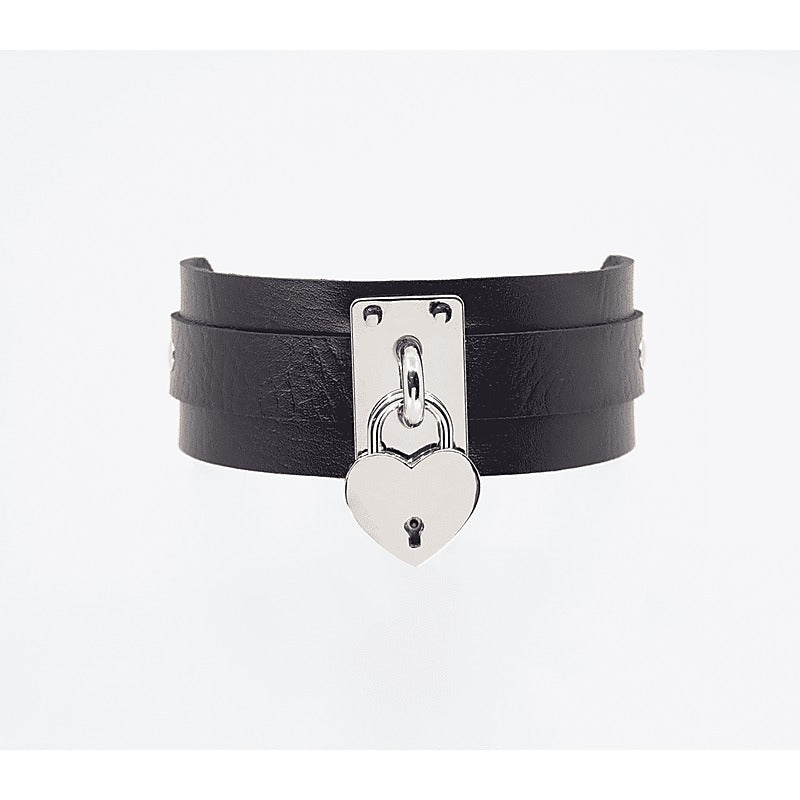 Heart Padlock Faux Leather Collar by Love In Leather - Collars and Leads