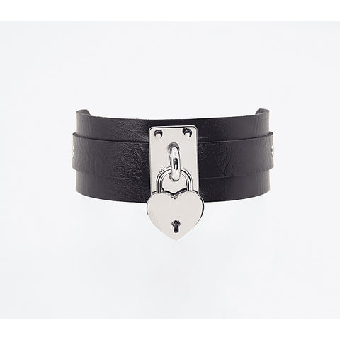 Heart Padlock Faux Leather Collar by Love In Leather - Collars and Leads