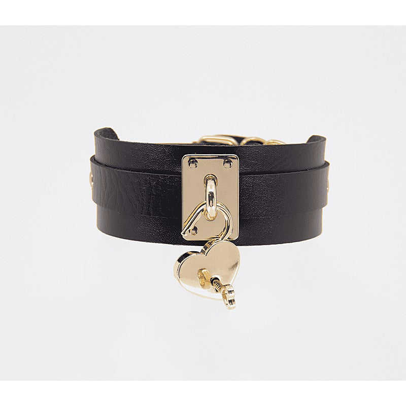 Heart Padlock Faux Leather Collar by Love In Leather - Collars and Leads
