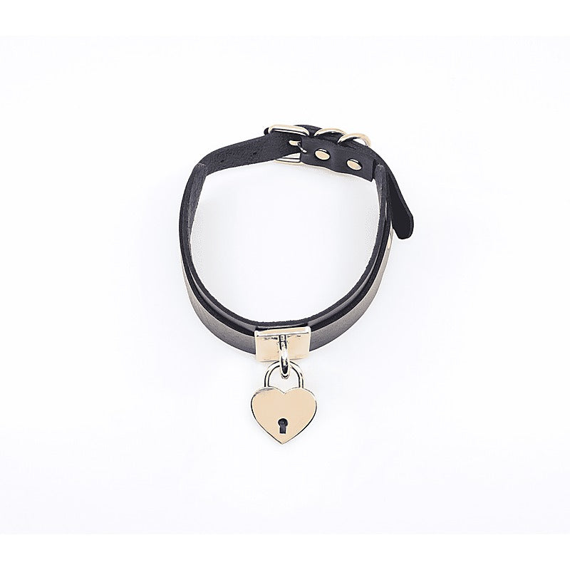 Heart Padlock Faux Leather Collar by Love In Leather - Collars and Leads