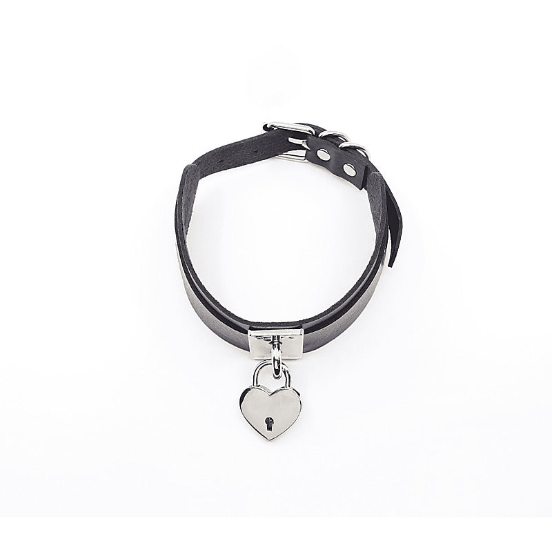 Heart Padlock Faux Leather Collar by Love In Leather - Collars and Leads