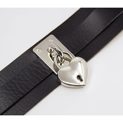 Heart Padlock Faux Leather Collar by Love In Leather - Collars and Leads