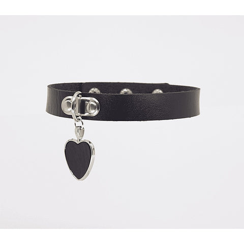 Heart Pendant Faux Leather Choker by Love In Leather - Collars and Leads