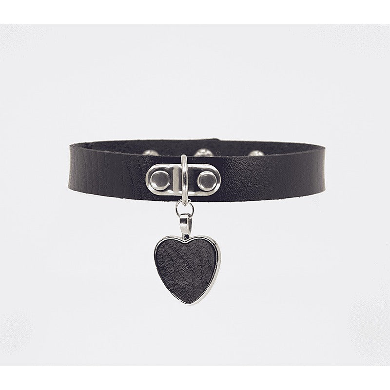 Heart Pendant Faux Leather Choker by Love In Leather - Collars and Leads