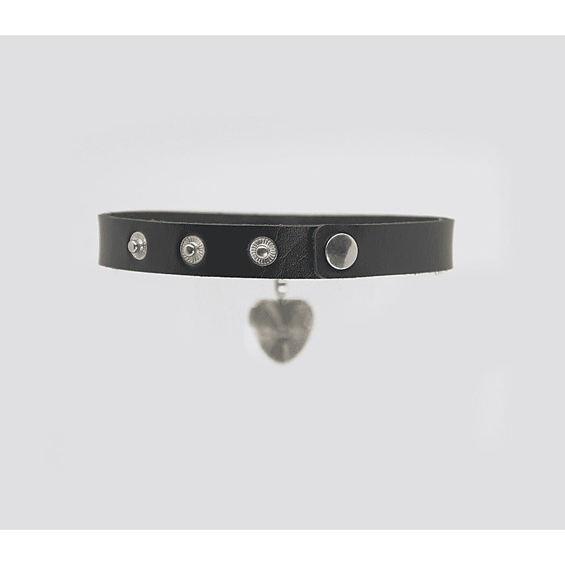 Heart Pendant Faux Leather Choker by Love In Leather - Collars and Leads