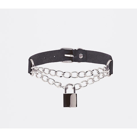 Chain Padlock Faux Leather Choker by Love In Leather - Collars and Leads