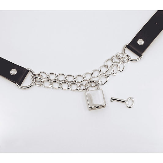 Love In Leather Chain Padlock Faux Leather Choker - Collars and Leads