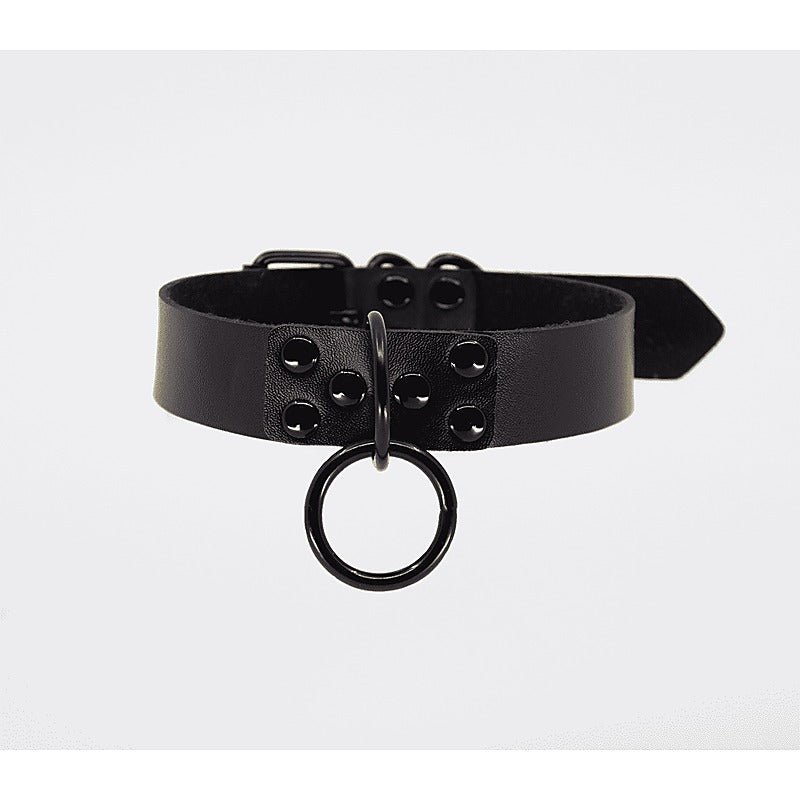 Black Ring Leather BDSM Choker by Love In Leather - Collars and Leads