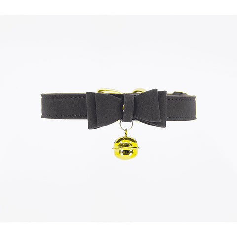 Berlin Baby Faux Suede Leather Bow Cat Bell Collar - Collars and Leads