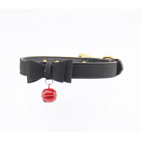 Berlin Baby Faux Suede Leather Bow Cat Bell Collar - Collars and Leads