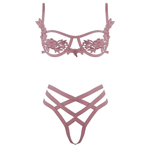 Open Cup Bra With Embroidered Floral Applique by Muse - Her Fetish