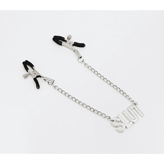 Love In Leather SLUT Written Womens Nipple Clamp - Nipple and Clit Clamps